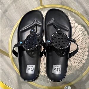 DV by Dolce Vita Black Decorative Toe-Post Sandals with Stud Accents